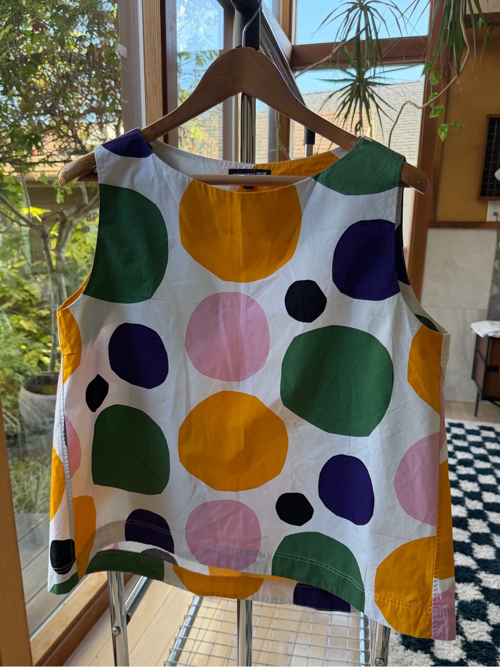 Marimekko White Tank Top with Green, Mustard, Pink, Purple and Black Dots